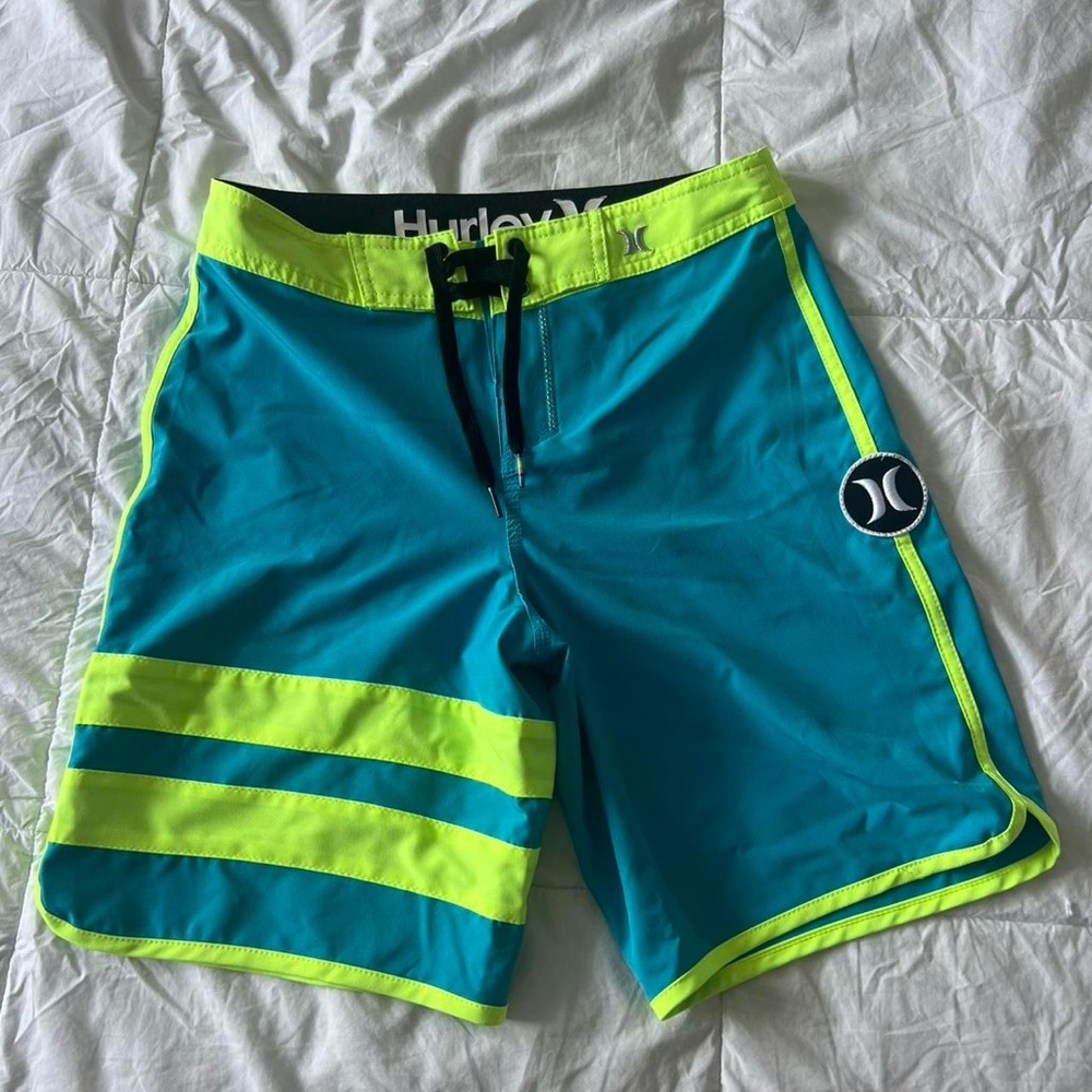 Hurley Aqua and Neon Yellow Swim Shorts